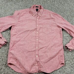 Express Shirt Mens XL Pink Red Long Sleeve Linen Blend Button Down Preppy